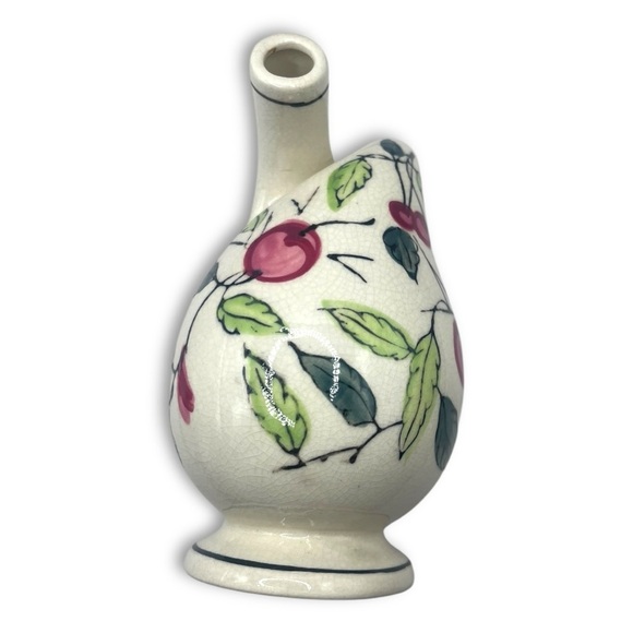 Vintage Fred Roberts Co. Porcelain twist oil/vinegar decanter w/ Cherry design - Picture 10 of 11